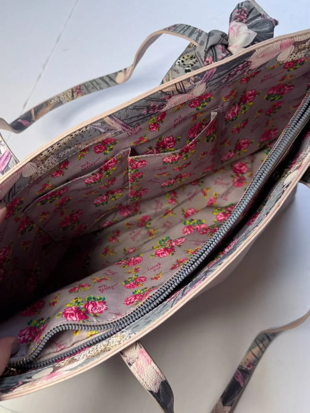Betsey Johnson Pink Zaria Tote Shoulder Bag Purse & Wristlet Floral Faux Leather